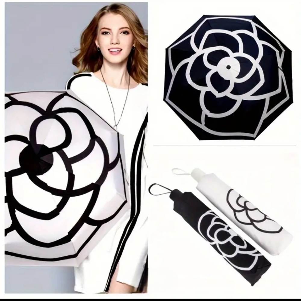 Camilla Flower Umbrella in Black or White NWOT